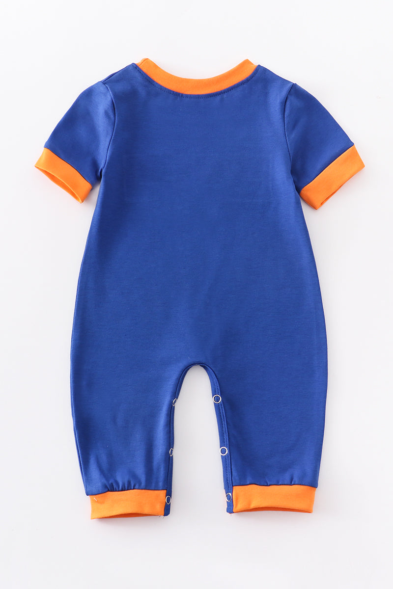 Navy dinosaur embroidery smocked boy romper