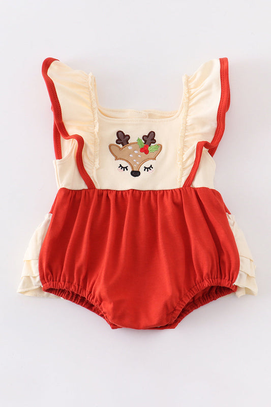 Red deer applique ruffle girls baby bubble