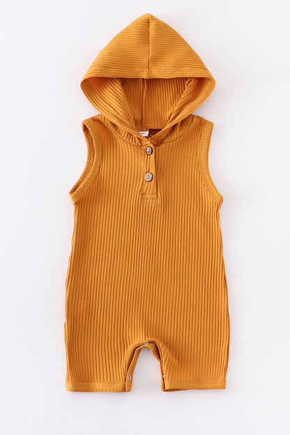 Mustard ribbed cotton baby sleeveless hoodie 6M