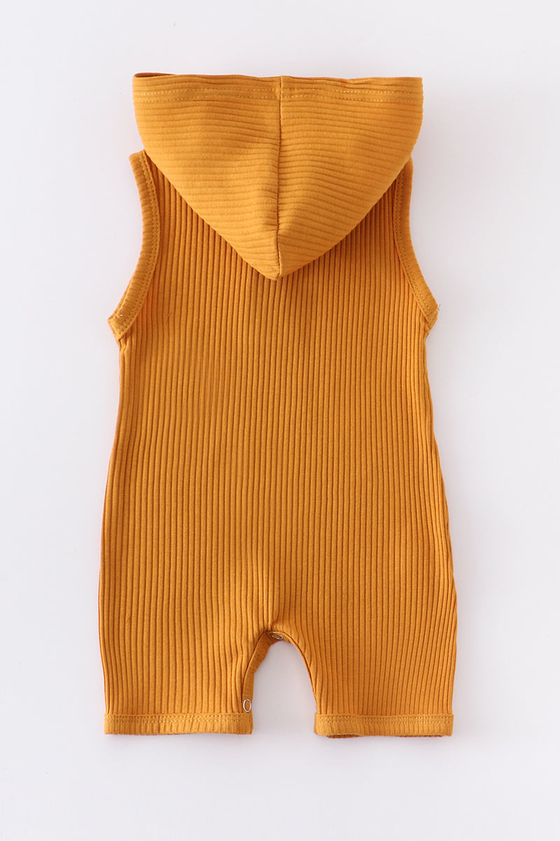 Mustard ribbed cotton baby sleeveless hoodie