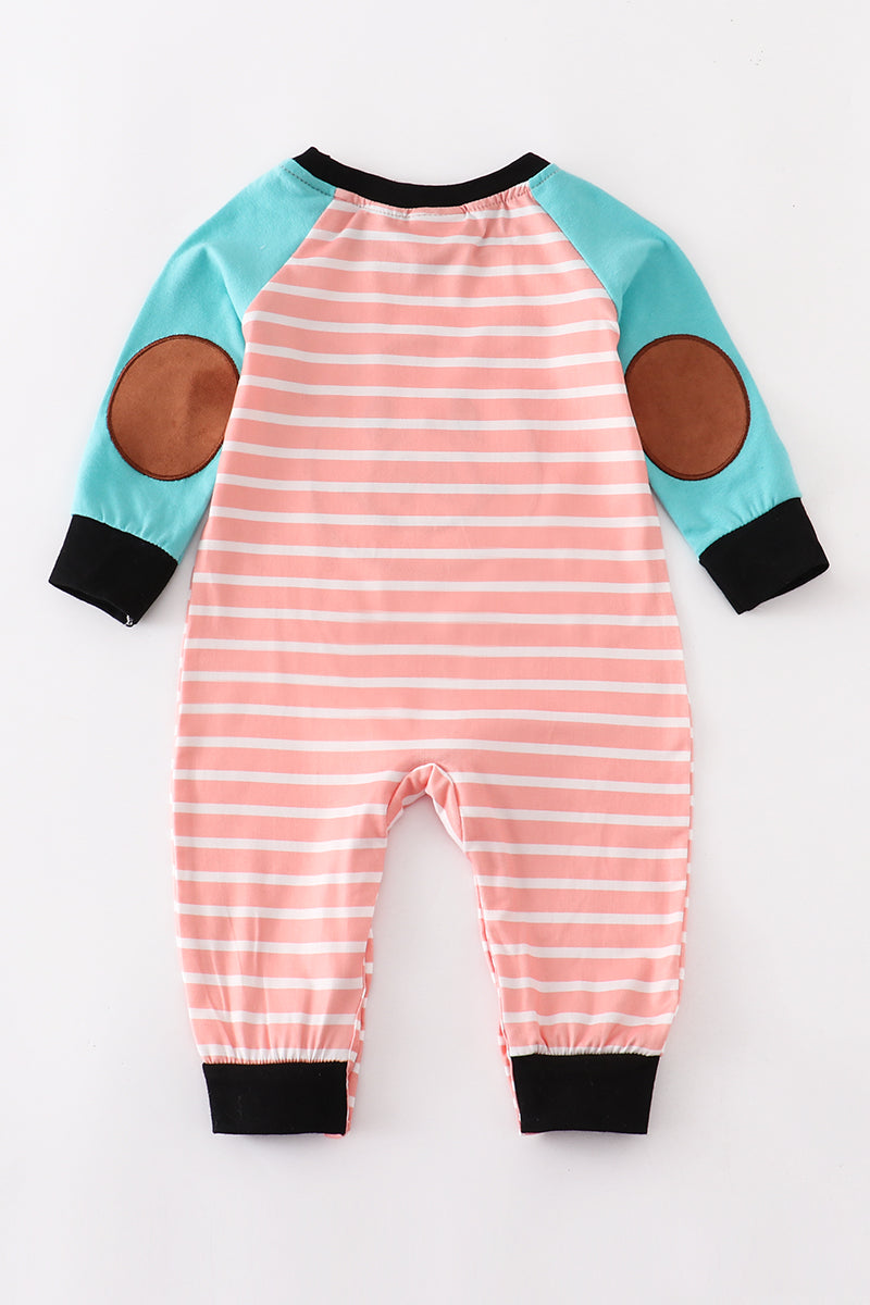 Striped pig applique boy romper