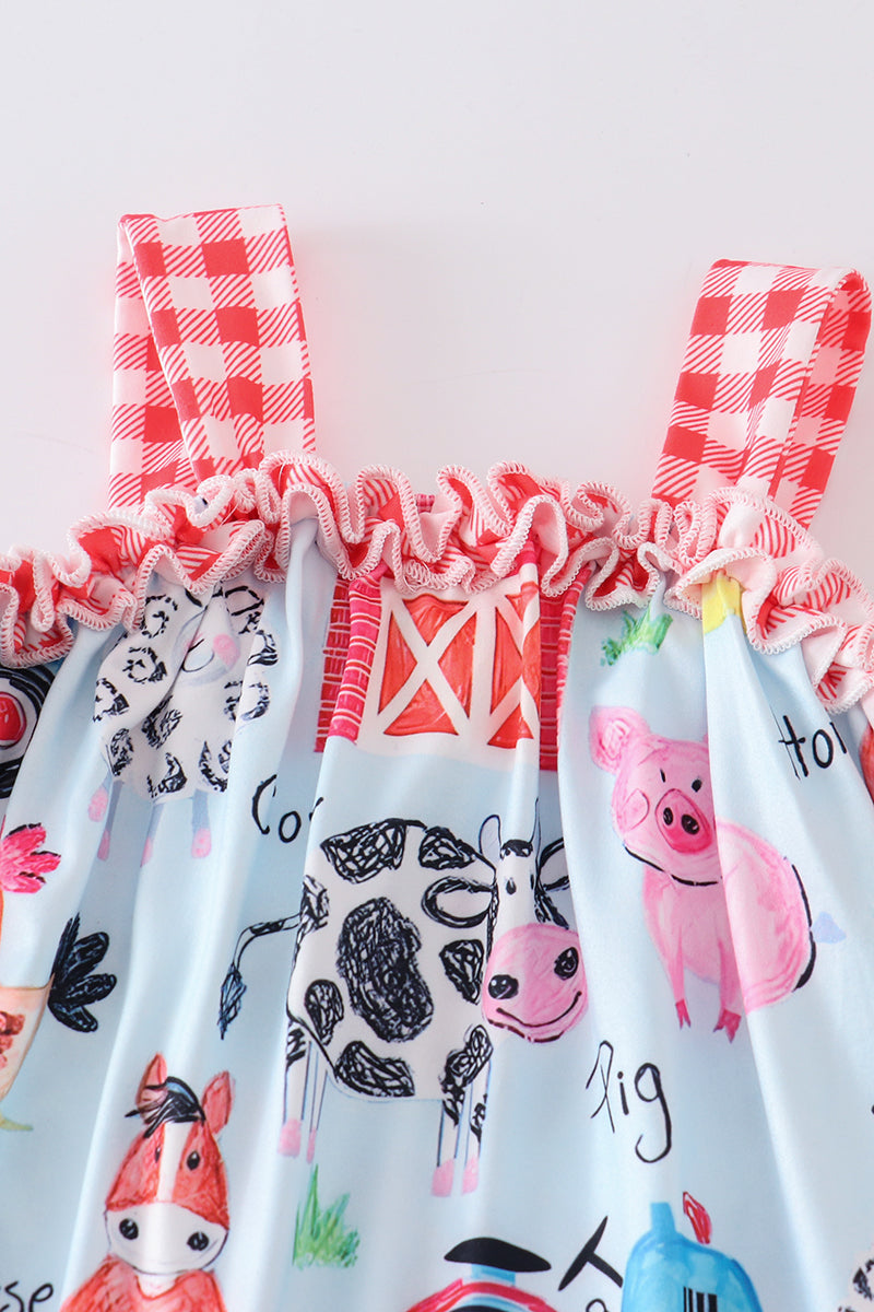 Blue farm animals girl dress 3