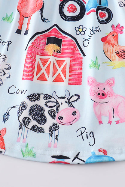 Blue farm animals girl dress 4