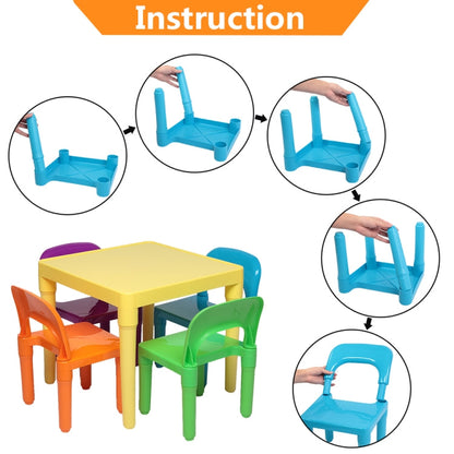 5 in 1 Children Plastic Table + 4 Chairs Set, Table Size: