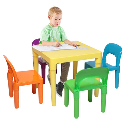 5 in 1 Children Plastic Table + 4 Chairs Set, Table Size: Default Title