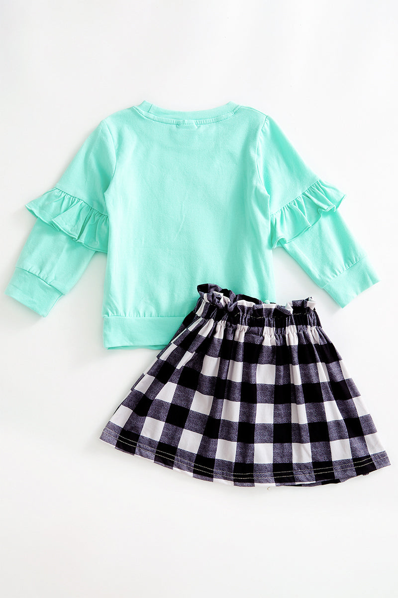 Mint plaid pumpkin skirt outfit 6