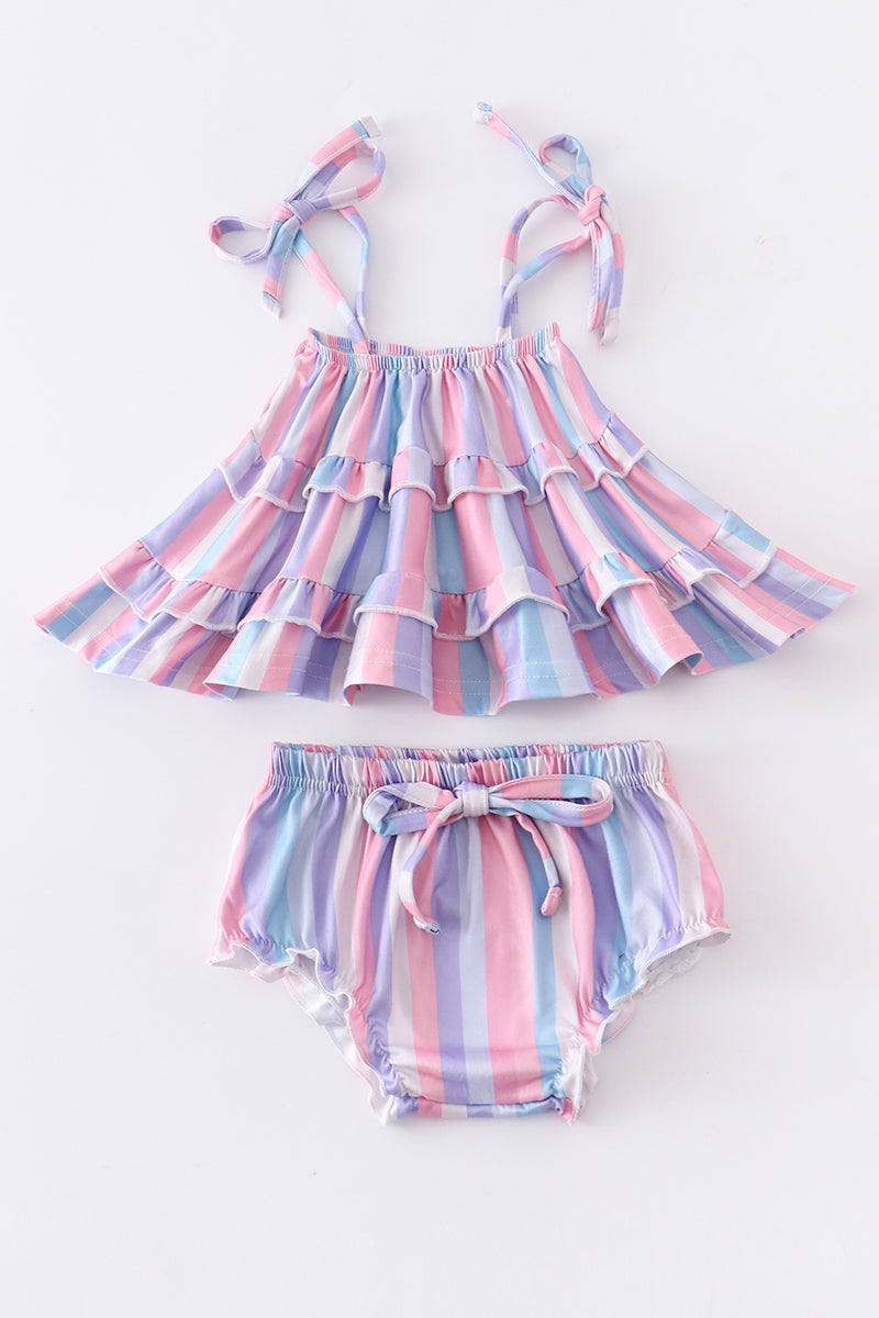 Purple stripe strap baby set 6M