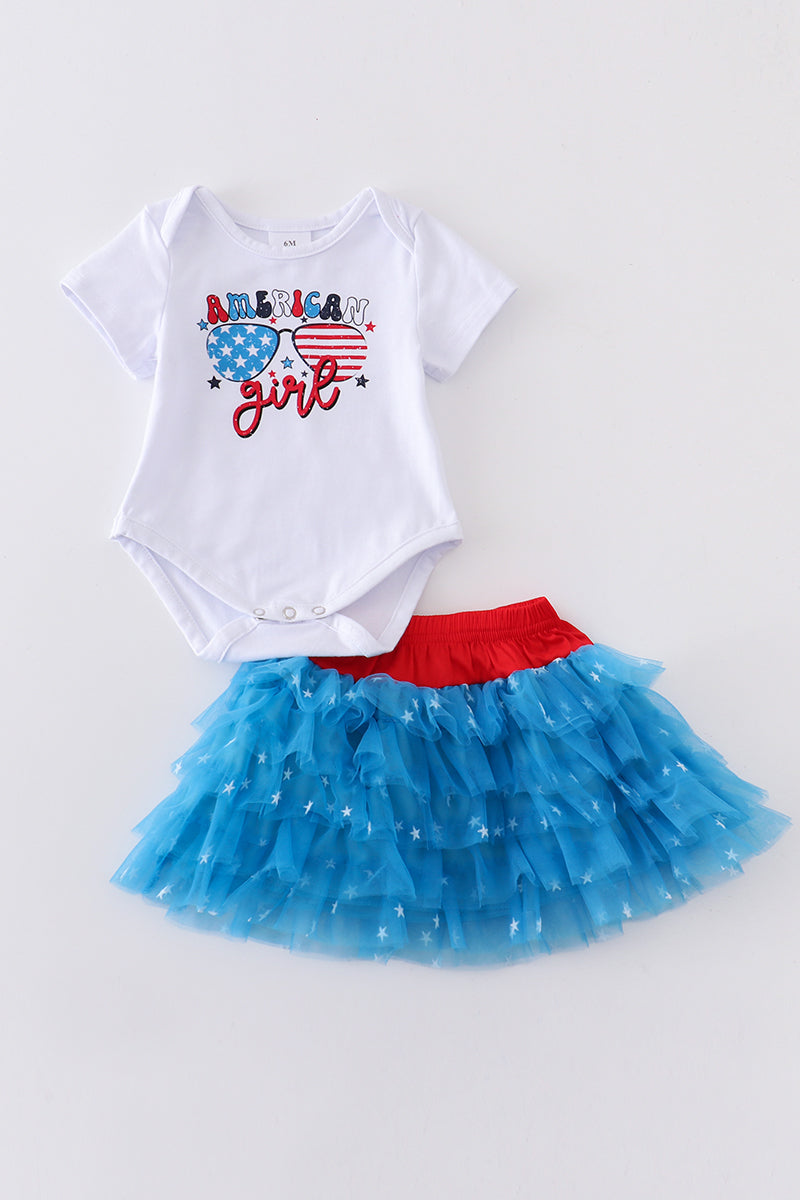 White "america girl" baby skirt set