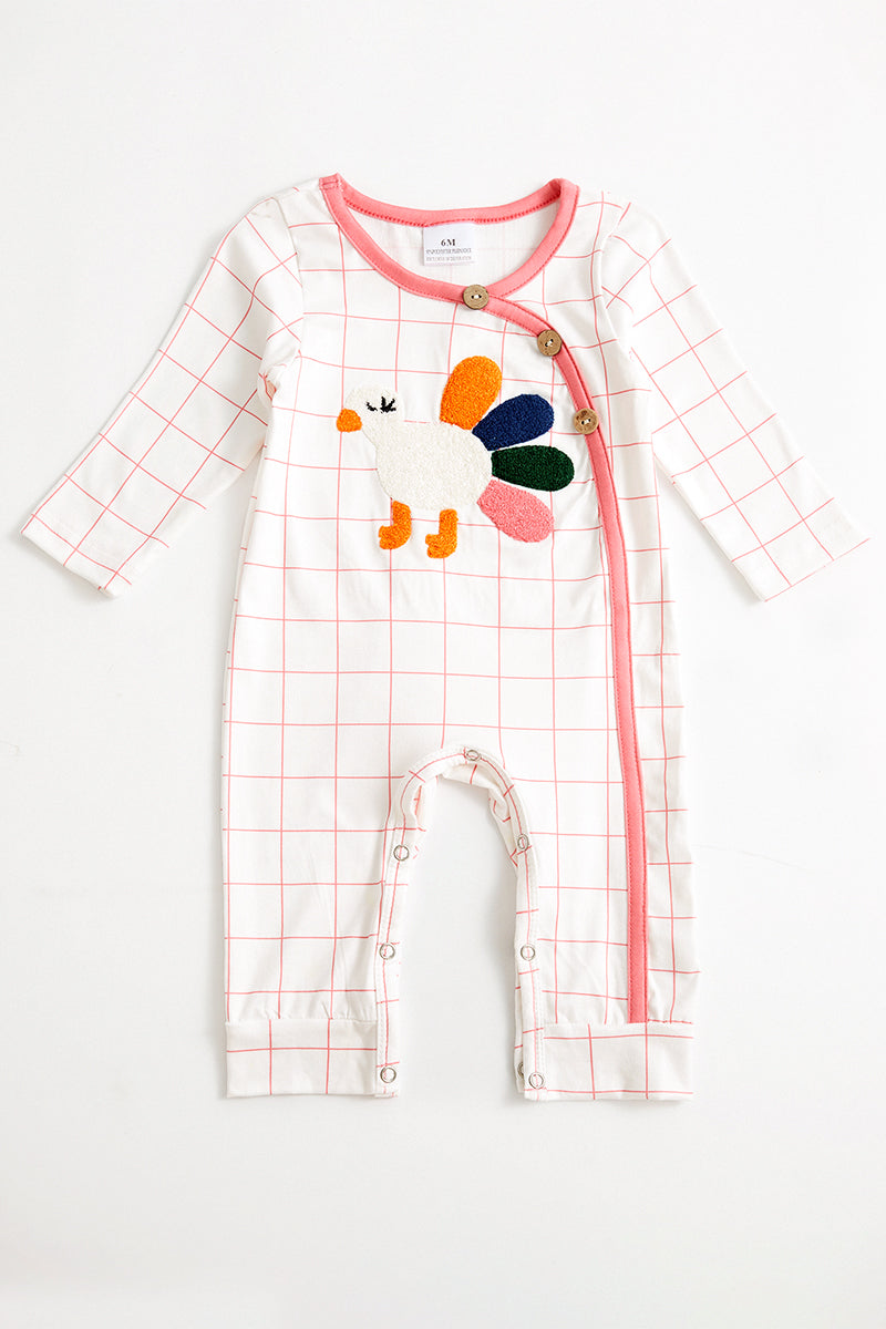 Pink plaid turkey applique baby romper